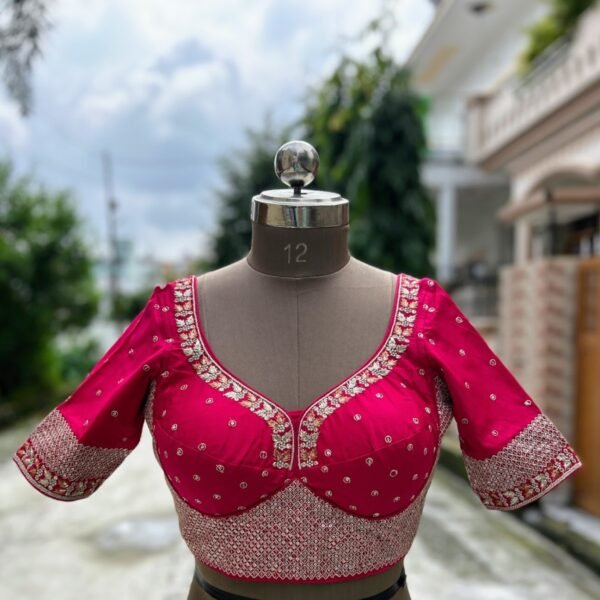 magenta pink-embroidery blouse