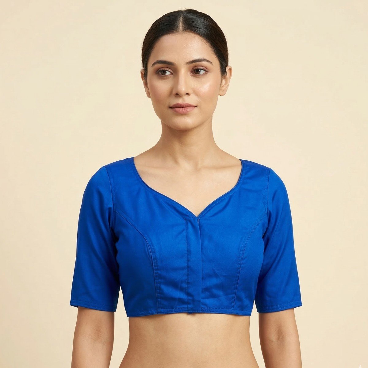 Featured image for “Royal Blue Satin Cotton Paan Gala Blouse”