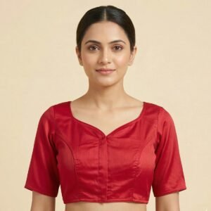 magenta satin cotton sweetheart neck blouse model
