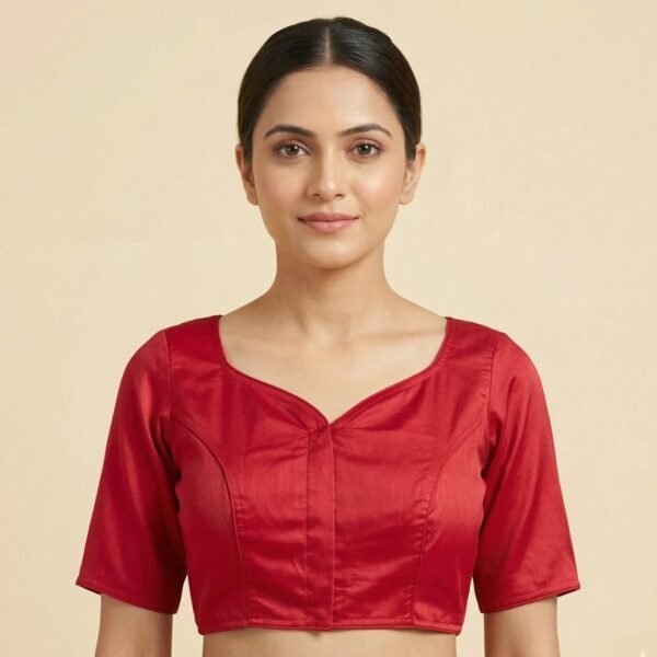 magenta satin cotton sweetheart neck blouse model