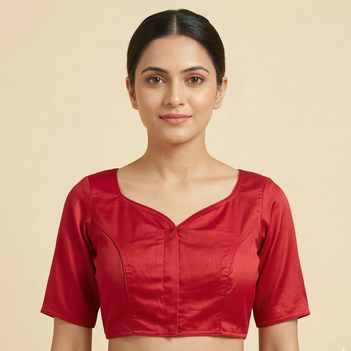 Featured image for “Magenta Satin Cotton Paan Gala Blouse”